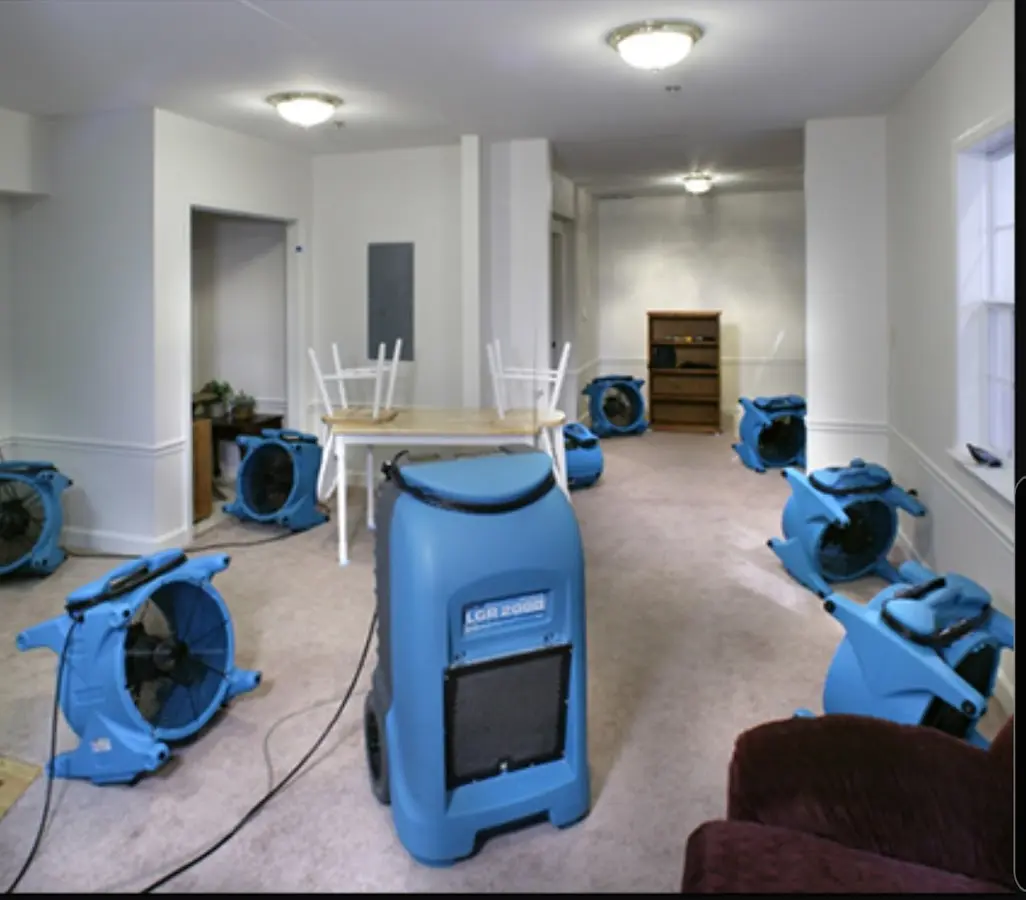 Air movers and dehumidifier setup for Water Extraction & Removal in Sun Prairie